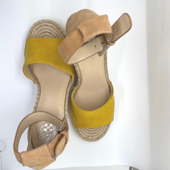 Vince Camuto Leera Yellow Tan Suede Espadrille Wedge Sandals 8M VC-LEERA - Picture 2 of 6
